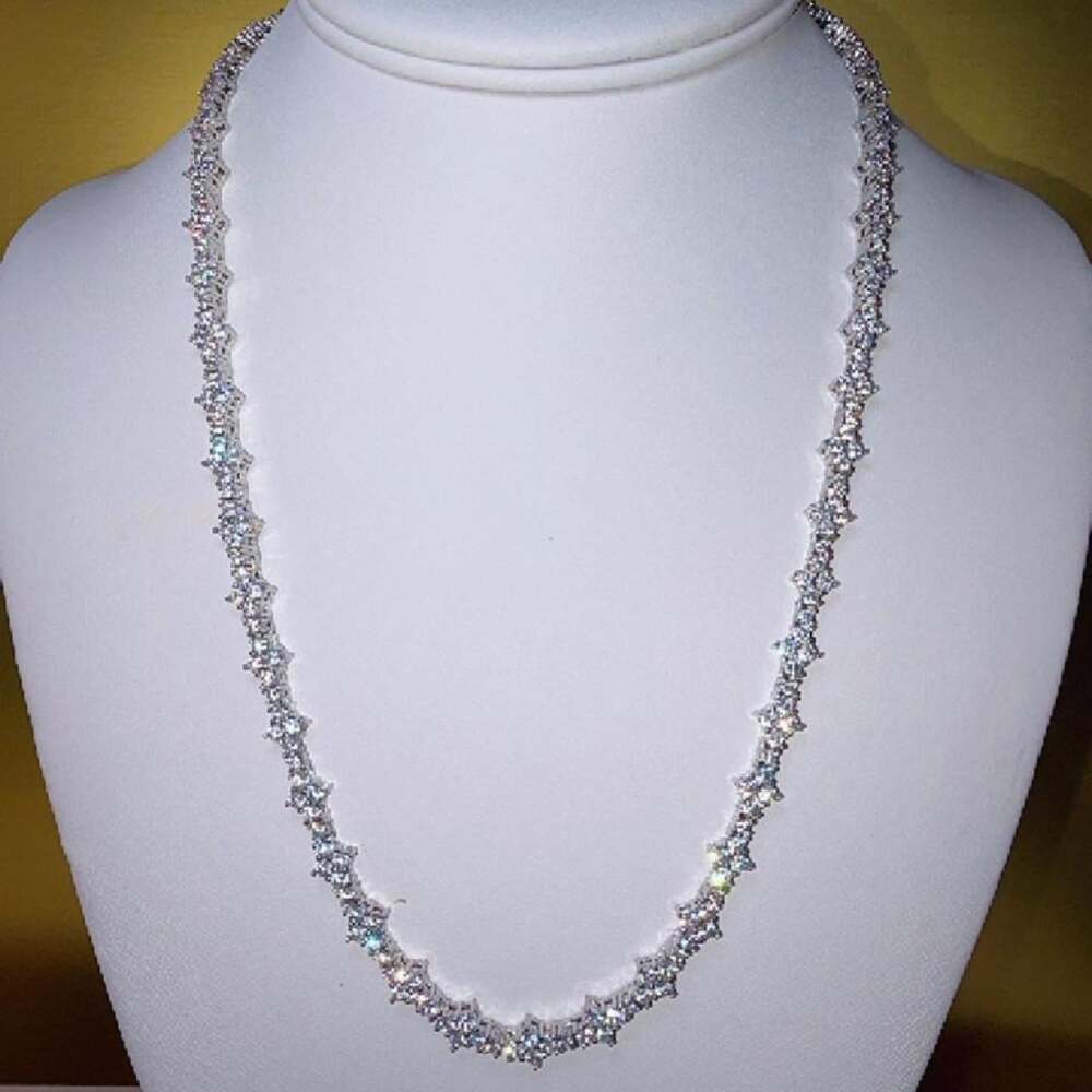 20” Silver Honeycomb Iced Tennis Chain | Diamond-Look CZ Hip Hop Necklace